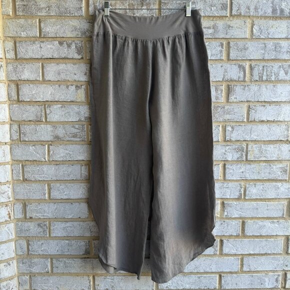 Splendid Iris Made in Italy 100% Linen Split Side Cropped Pants Women's Size L - Picture 1 of 8